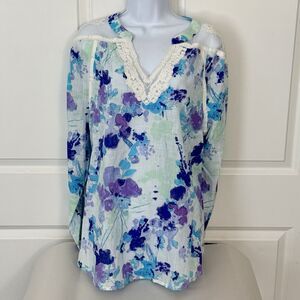 Caffe Marrakesh Pullover Embroidered 3/4 Sleeve Top| XL| Floral | New With Tags